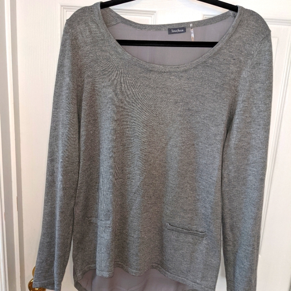 Neiman Marcus Top Grey With Sheer Back, Large